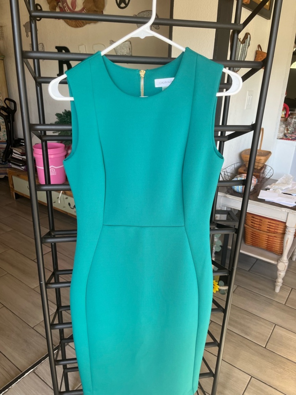 Calvin Klein Teal Sleeveless Sheath Midi Dress